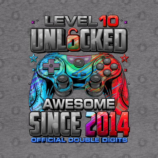 Level 10 Unlocked Awesome Since 2014 10th Birthday Gaming by Mitsue Kersting